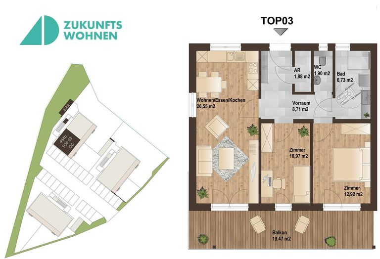 Grundriss Haus 2 Top 3