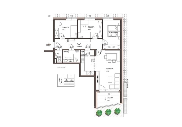 Grundriss Variante Bad mit Dusche