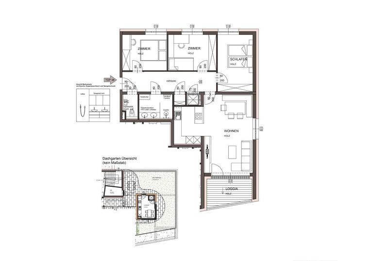 Grundriss Variante 3 - Bad Dusche, 3 SZ