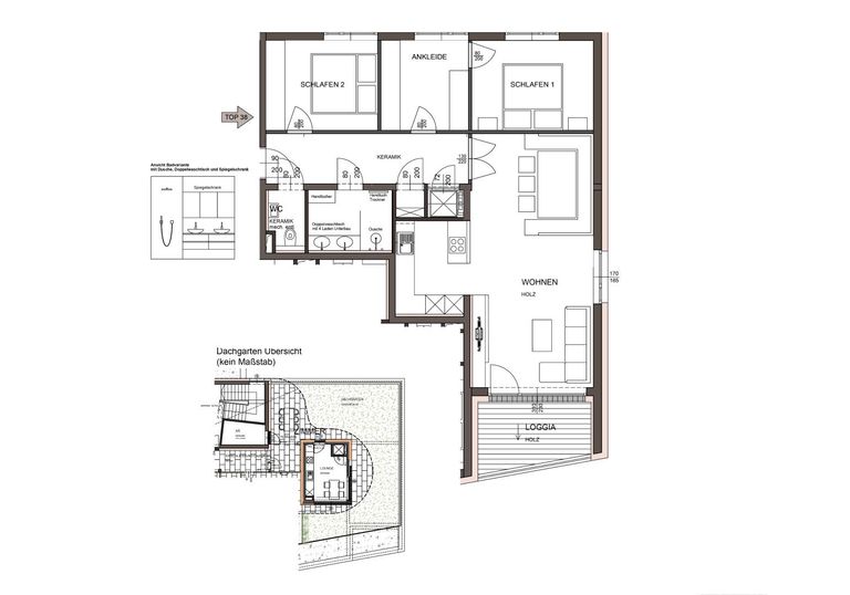 Grundriss Variante 2 - Bad Dusche, 2 SZ