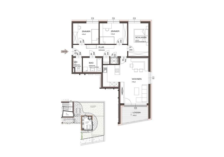Grundriss Wohnung + Lounge + Dachgarten