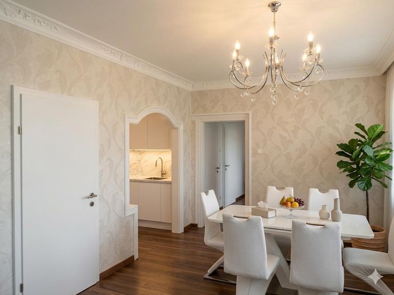 Wohnzimmer mit KI dekoriert