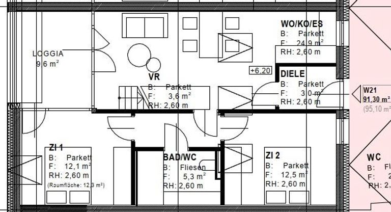 Grundriss Top 21/2. OG
