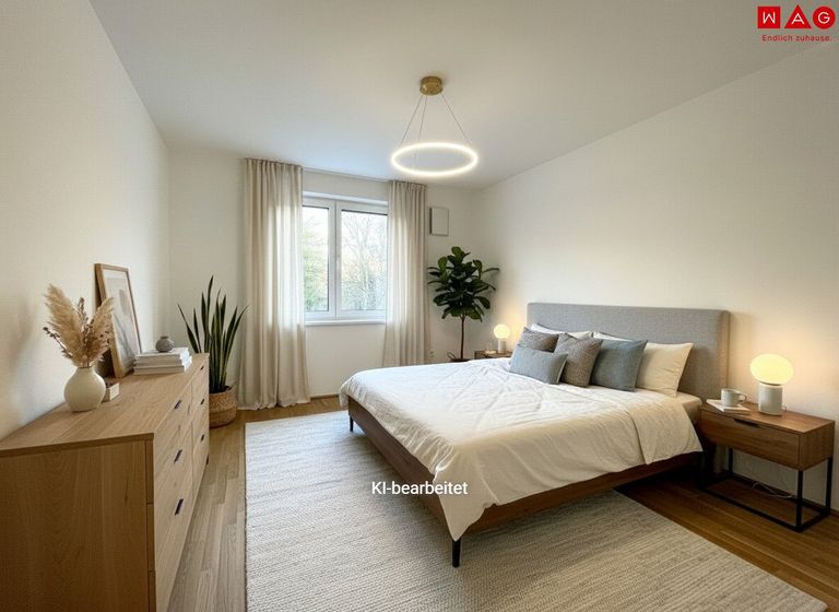 Schlafzimmer Richtung Fenster KI-Generiert