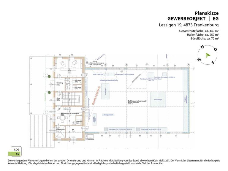 Planskizze Büro EG + Halle