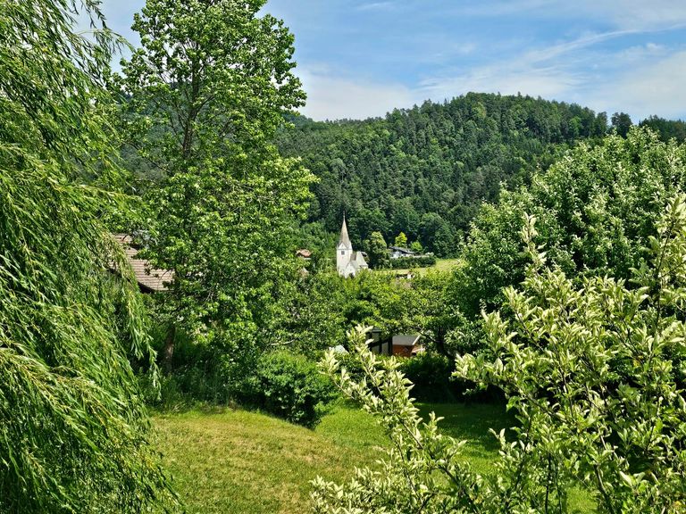 Blick auf die Kirche im Ort