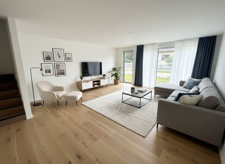 Wohnzimmer mit KI generierten Einrichtung