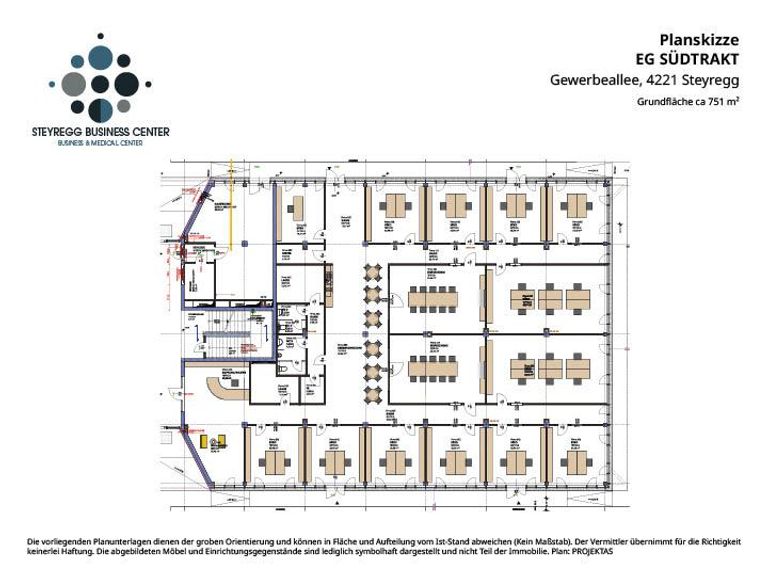 Planskizze EG Südtrakt Bürogrundriss