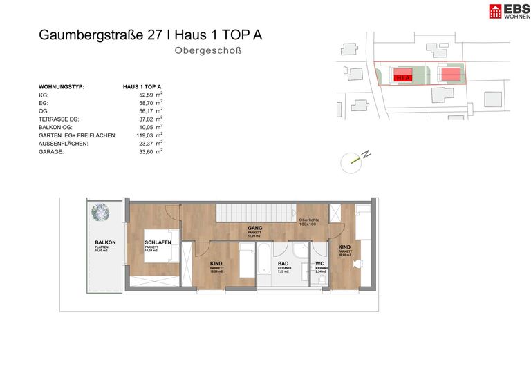Plan Haus 1 A - Obergeschoß