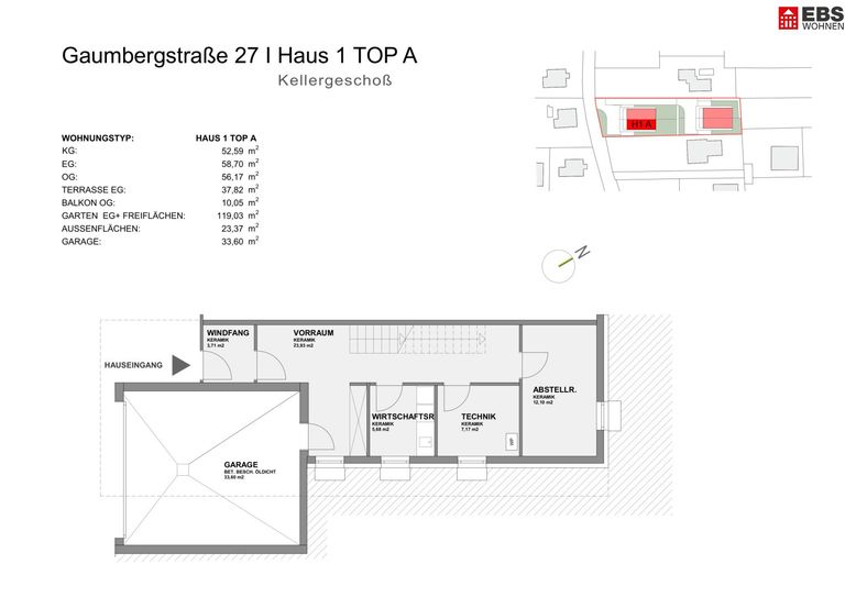 Plan Haus 1 A - Kellergeschoß