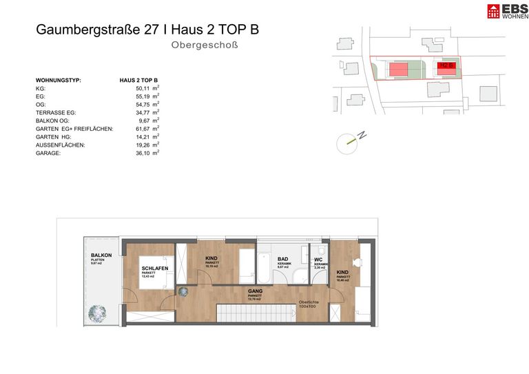 Plan Haus 2 B - Obergeschoß