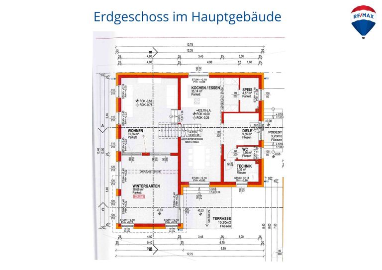 Erdgeschoss im Hauptgebäude