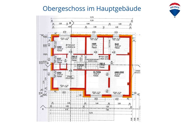 Obergeschoss im Hauptgebäude