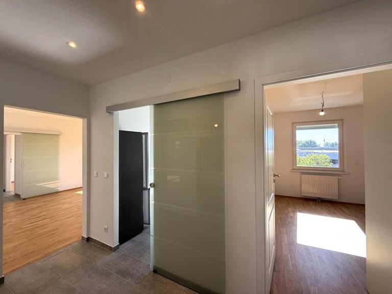 Wohnungseingang - Blick ins SZ, Kü und WZ