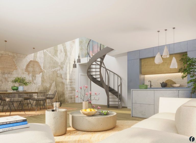 Beispiel Wohnzimmer mit Aufgang zur Dachterrasse