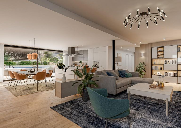 Beispielbild Wohnzimmer mit Kueche im UG