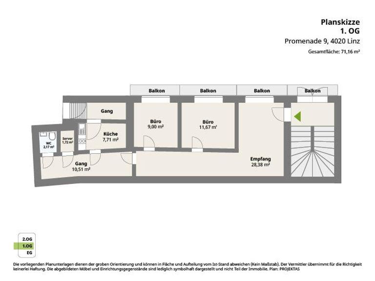 Planskizze, Promenade 9, 4020 Linz, 1. OG