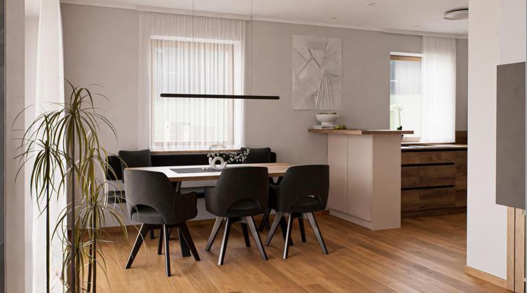 Ansicht Esszimmer mit Küche