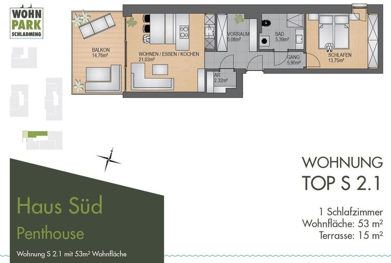 Grundriss Haus Süd Penthouse 2.1