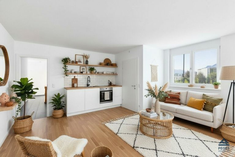 Wohnzimmer mit Kochbereich - Einrichtung und Dekoration KI-generiert