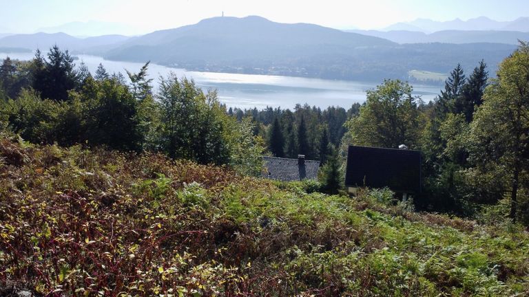 Luftbild vom Techelsberg, Wörthersee und dem Grundstück
