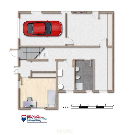Grundriss Erdgeschoss + Kellergeschoss möbliert