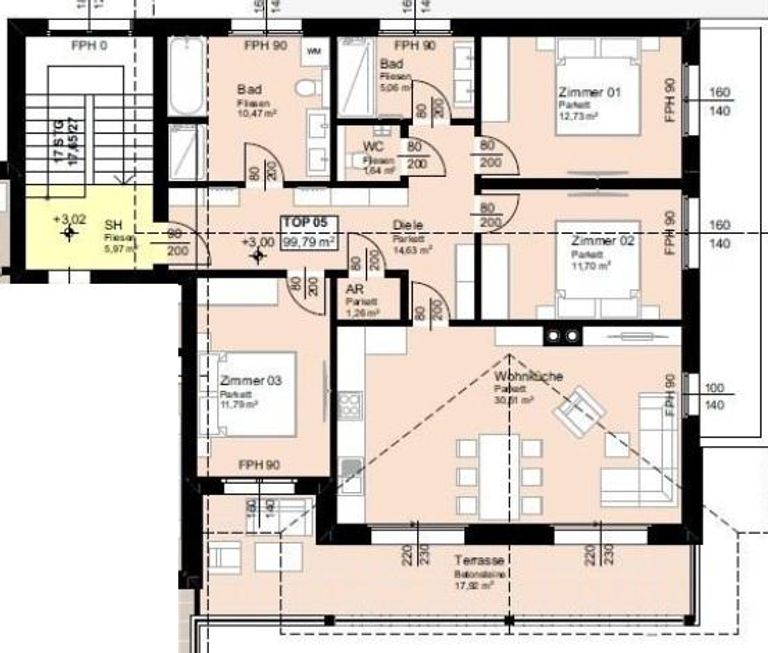Grundriss 2445-2779 TOP 5 mit 100 m²