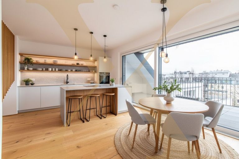 Bsp. Wohn-/Ess-/Kochbereich I - Visualisierung – Einrichtung mittels KI ergänzt