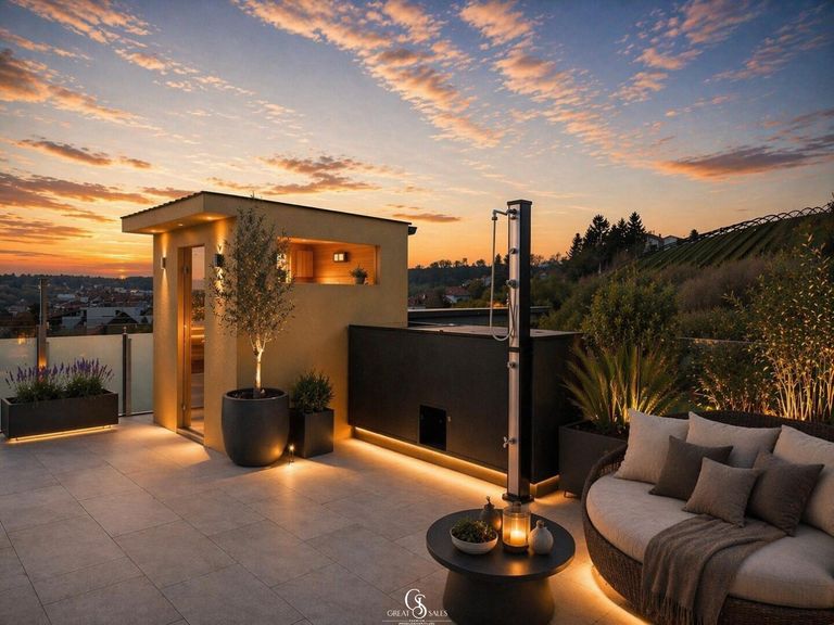 Dachterrasse mit Pool und Sauna