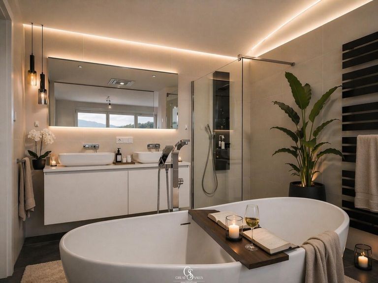 Badezimmer 1 - mit freistehender Badewanne und Dusche