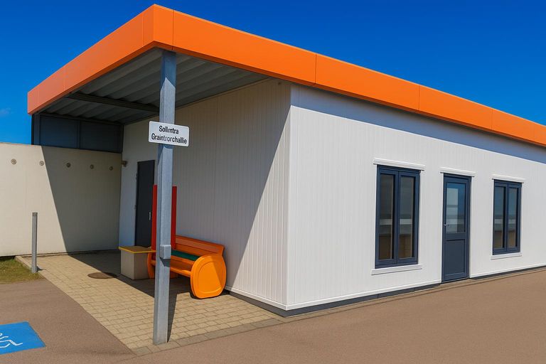 Eingang mit Orange und Grautönen