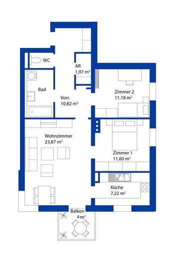 Grundriss möbliert - Werbeplan
