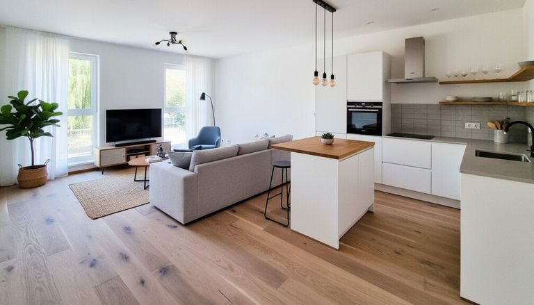 Wohn- und Küchenbereich; KI generierte Einrichtung