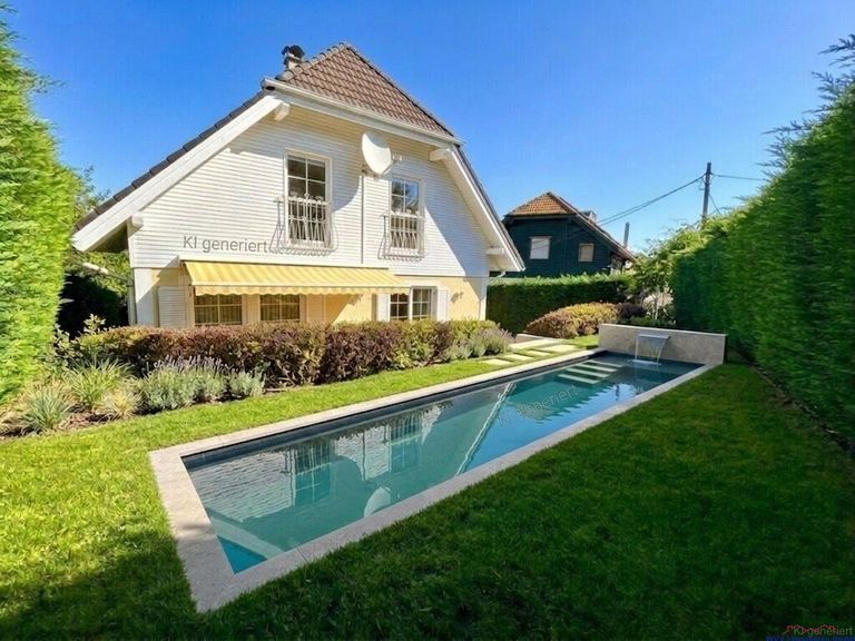 Hausansicht Rückseite - KI generiert Pool