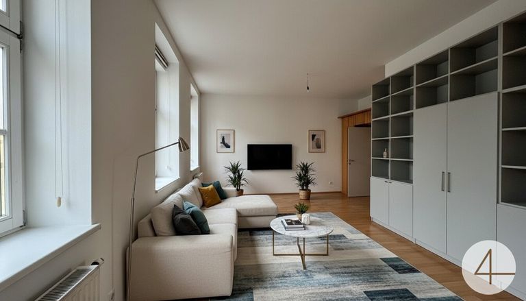 Wohn- oder Schlafzimmer KI eingerichtet