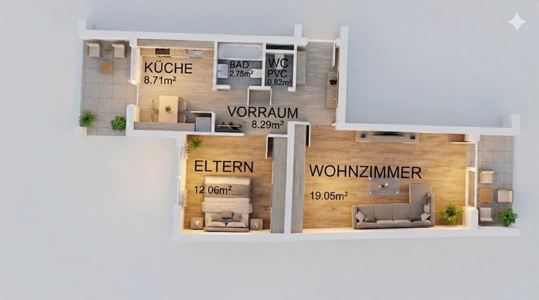 Visualisierungsgrundriss via KI gestaltet