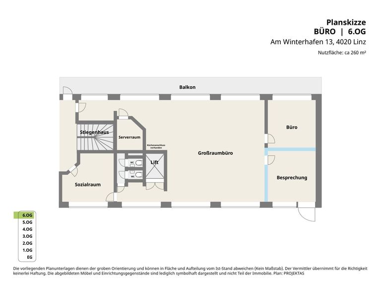 Planskizze, Am Winterhafen 13, 4020 Linz, 6. OG