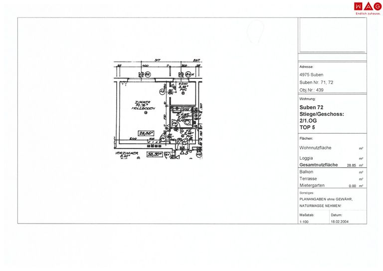 Wohnungsplan, Suben 72, 01.OG, Tür 5