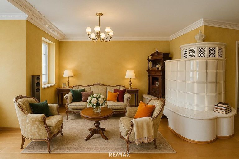 Wohnzimmer mit Kachelofen