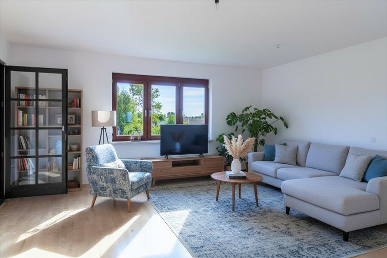 Wohnzimmer mit KI generierten Einrichtung