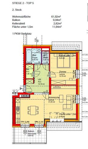 Grundriss Wohnung Stiege 2/Top 5