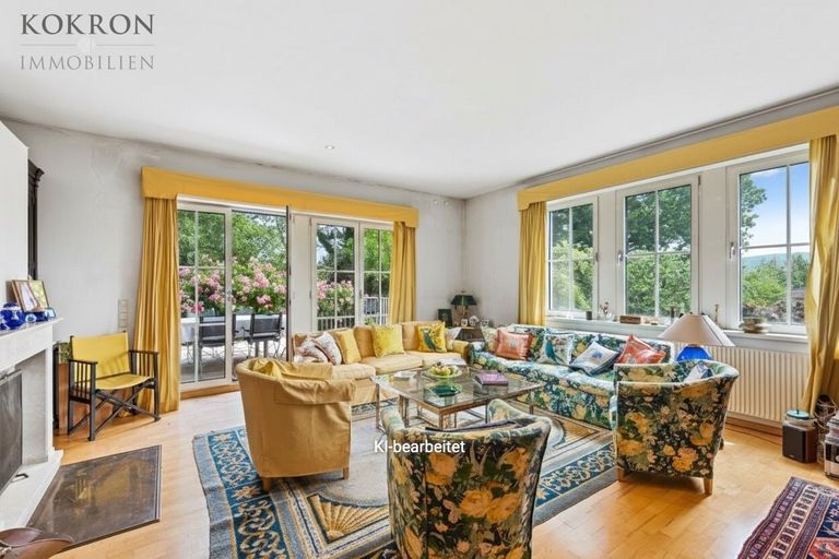 Wohnsalon KI generiert ohne persönliche Bilder an der Wand