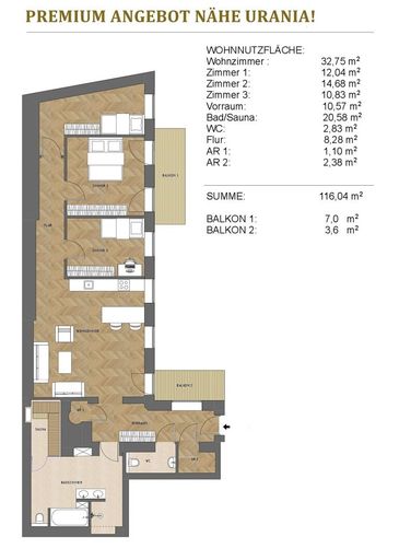 Wohnungsplan + zwei Balkone!