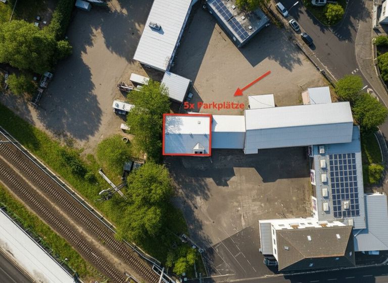 Luftbild Vogelperspektive mit eingezeichnetem Grundstück