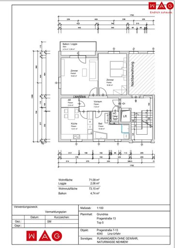 Wohnungsplan mit Maßen