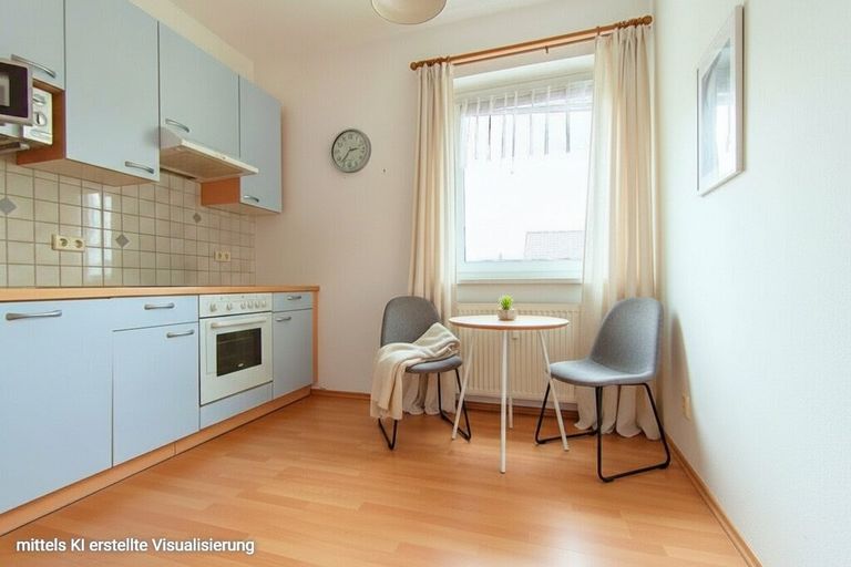 Küche neue Sitzecke und Vorhänge