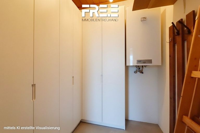 Ankleidezimmer mit Waschmaschinenanschluss (KI)