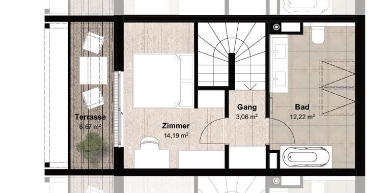 Grundrissplan Dachgeschoß mit Terrasse