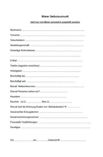 Mieterselbstauskunft Blanko