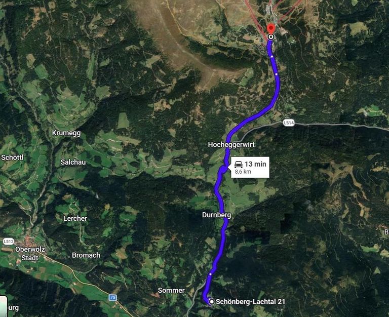 Maps Schönberg nach Lachtal